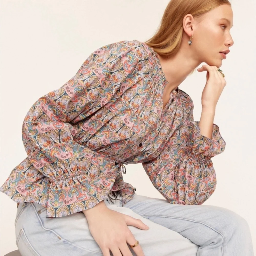 J. Crew Tie-Waist Organic Cotton Top in Liberty Giorgia Duke - Picture 3 of 10
